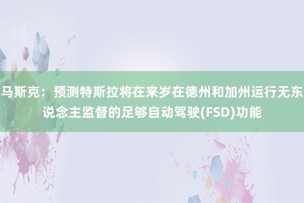 马斯克：预测特斯拉将在来岁在德州和加州运行无东说念主监督的足够自动驾驶(FSD)功能